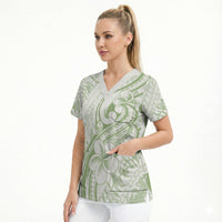 Hawaii Plumeria Lokelani Pikake Lei Scrub Top Oma'oma'o Polynesian Tattoo