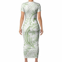 Hawaii Plumeria Lokelani Pikake Lei Short Sleeve Bodycon Dress Oma'oma'o Polynesian Tattoo LT9 - Polynesian Pride