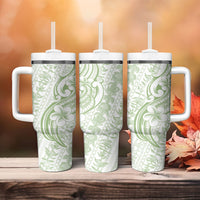 Hawaii Plumeria Lokelani Pikake Lei Tumbler With Handle Oma'oma'o Polynesian Tattoo