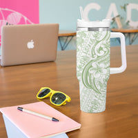 Hawaii Plumeria Lokelani Pikake Lei Tumbler With Handle Oma'oma'o Polynesian Tattoo