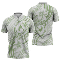 Hawaii Plumeria Lokelani Pikake Lei Zipper Polo Shirt Oma'oma'o Polynesian Tattoo
