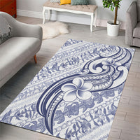 Hawaii Plumeria Lokelani Pikake Lei Area Rug Navy Blue Polynesian Tattoo