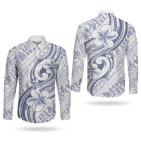 Hawaii Plumeria Lokelani Pikake Lei Couples Matching Off Shoulder Short Dress and Long Sleeve Button Shirt Navy Blue Polynesian Tattoo LT9 - Polynesian Pride