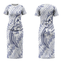 Hawaii Plumeria Lokelani Pikake Lei Couples Matching Short Sleeve Bodycon Dress and Hawaiian Shirt Navy Blue Polynesian Tattoo LT9 - Polynesian Pride