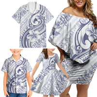 Hawaii Plumeria Lokelani Pikake Lei Family Matching Off Shoulder Short Dress and Hawaiian Shirt Navy Blue Polynesian Tattoo LT9 - Polynesian Pride