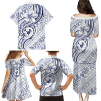 Hawaii Plumeria Lokelani Pikake Lei Family Matching Puletasi and Hawaiian Shirt Navy Blue Polynesian Tattoo