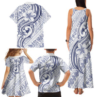 Hawaii Plumeria Lokelani Pikake Lei Family Matching Tank Maxi Dress and Hawaiian Shirt Navy Blue Polynesian Tattoo