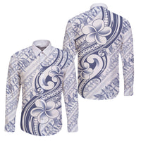 Hawaii Plumeria Lokelani Pikake Lei Family Matching Tank Maxi Dress and Hawaiian Shirt Navy Blue Polynesian Tattoo LT9 Dad's Shirt - Long Sleeve Navy Blue - Polynesian Pride