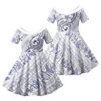 Hawaii Plumeria Lokelani Pikake Lei Family Matching Tank Maxi Dress and Hawaiian Shirt Navy Blue Polynesian Tattoo LT9 Daughter's Dress Navy Blue - Polynesian Pride