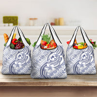 Hawaii Plumeria Lokelani Pikake Lei Grocery Bag Navy Blue Polynesian Tattoo