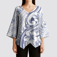 Hawaii Plumeria Lokelani Pikake Lei Kimono Sleeve Blouse Navy Blue Polynesian Tattoo
