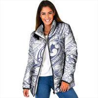 Hawaii Plumeria Lokelani Pikake Lei Padded Jacket Navy Blue Polynesian Tattoo