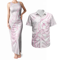 Hawaii Plumeria Lokelani Pikake Lei Couples Matching Tank Maxi Dress and Hawaiian Shirt Poni Mama Polynesian Tattoo LT9 Pink - Polynesian Pride