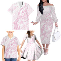 Hawaii Plumeria Lokelani Pikake Lei Family Matching Off The Shoulder Long Sleeve Dress and Hawaiian Shirt Poni Mama Polynesian Tattoo
