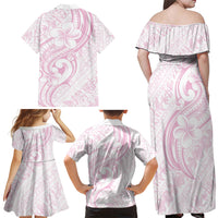 Hawaii Plumeria Lokelani Pikake Lei Family Matching Off Shoulder Maxi Dress and Hawaiian Shirt Poni Mama Polynesian Tattoo