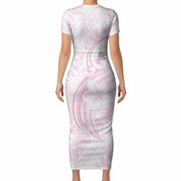 Hawaii Plumeria Lokelani Pikake Lei Short Sleeve Bodycon Dress Poni Mama Polynesian Tattoo LT9 - Polynesian Pride