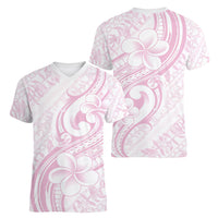 Hawaii Plumeria Lokelani Pikake Lei Women V-Neck T-Shirt Poni Mama Polynesian Tattoo