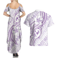 Hawaii Plumeria Lokelani Pikake Lei Couples Matching Summer Maxi Dress and Hawaiian Shirt Poni Polynesian Tattoo