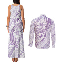 Hawaii Plumeria Lokelani Pikake Lei Couples Matching Tank Maxi Dress and Long Sleeve Button Shirt Poni Polynesian Tattoo