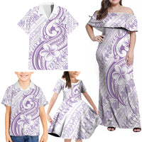 Hawaii Plumeria Lokelani Pikake Lei Family Matching Off Shoulder Maxi Dress and Hawaiian Shirt Poni Polynesian Tattoo