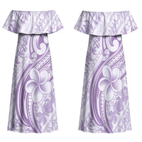 Hawaii Plumeria Lokelani Pikake Lei Family Matching Off Shoulder Maxi Dress and Hawaiian Shirt Poni Polynesian Tattoo LT9 Mom's Dress Purple - Polynesian Pride