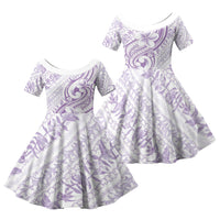 Hawaii Plumeria Lokelani Pikake Lei Family Matching Short Sleeve Bodycon Dress and Hawaiian Shirt Poni Polynesian Tattoo LT9 Daughter's Dress Purple - Polynesian Pride