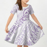 Hawaii Plumeria Lokelani Pikake Lei Kid Short Sleeve Dress Poni Polynesian Tattoo LT9 KID Purple - Polynesian Pride