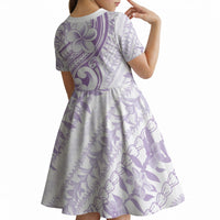 Hawaii Plumeria Lokelani Pikake Lei Kid Short Sleeve Dress Poni Polynesian Tattoo LT9 - Polynesian Pride