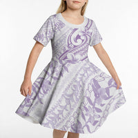 Hawaii Plumeria Lokelani Pikake Lei Kid Short Sleeve Dress Poni Polynesian Tattoo LT9 - Polynesian Pride