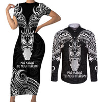 New Zealand Te Reo Maori Couples Matching Short Sleeve Bodycon Dress and Long Sleeve Button Shirts Kia Kaha Maori Language Week Black Style LT9 Black - Polynesian Pride