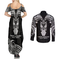 New Zealand Te Reo Maori Couples Matching Summer Maxi Dress and Long Sleeve Button Shirts Kia Kaha Maori Language Week Black Style LT9 - Polynesian Pride