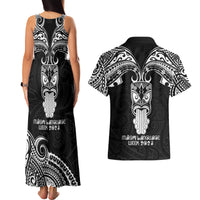 New Zealand Te Reo Maori Couples Matching Tank Maxi Dress and Hawaiian Shirt Kia Kaha Maori Language Week Black Style LT9 - Polynesian Pride