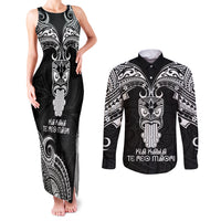 New Zealand Te Reo Maori Couples Matching Tank Maxi Dress and Long Sleeve Button Shirts Kia Kaha Maori Language Week Black Style LT9 Black - Polynesian Pride