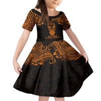 Personalised New Zealand Te Reo Maori Family Matching Off Shoulder Maxi Dress and Hawaiian Shirt Kia Kaha Maori Language Week Gold Style LT9 Daughter's Dress Gold - Polynesian Pride