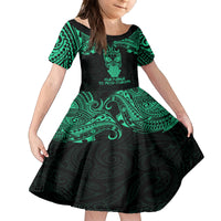 Personalised New Zealand Te Reo Maori Family Matching Off Shoulder Long Sleeve Dress and Hawaiian Shirt Kia Kaha Maori Language Week Green Style LT9 Daughter's Dress Green - Polynesian Pride