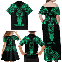 Personalised New Zealand Te Reo Maori Family Matching Off Shoulder Maxi Dress and Hawaiian Shirt Kia Kaha Maori Language Week Green Style LT9 - Polynesian Pride