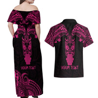 Personalised New Zealand Te Reo Maori Couples Matching Off Shoulder Maxi Dress and Hawaiian Shirt Kia Kaha Maori Language Week Pink Style LT9 - Polynesian Pride