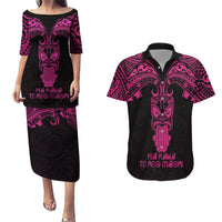 Personalised New Zealand Te Reo Maori Couples Matching Puletasi Dress and Hawaiian Shirt Kia Kaha Maori Language Week Pink Style LT9 Pink - Polynesian Pride