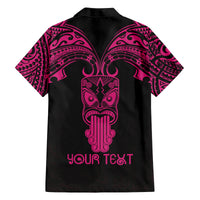 Personalised New Zealand Te Reo Maori Family Matching Off Shoulder Short Dress and Hawaiian Shirt Kia Kaha Maori Language Week Pink Style LT9 - Polynesian Pride
