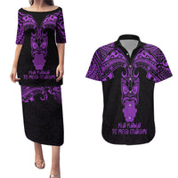 Personalised New Zealand Te Reo Maori Couples Matching Puletasi Dress and Hawaiian Shirt Kia Kaha Maori Language Week Purple Style LT9 Purple - Polynesian Pride