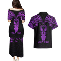 Personalised New Zealand Te Reo Maori Couples Matching Puletasi Dress and Hawaiian Shirt Kia Kaha Maori Language Week Purple Style LT9 - Polynesian Pride