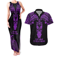 Personalised New Zealand Te Reo Maori Couples Matching Tank Maxi Dress and Hawaiian Shirt Kia Kaha Maori Language Week Purple Style LT9 Purple - Polynesian Pride