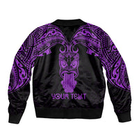 Personalised New Zealand Te Reo Maori Sleeve Zip Bomber Jacket Kia Kaha Maori Language Week Purple Style LT9 - Polynesian Pride