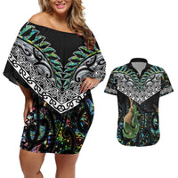 Personalised Maori Manaia Couples Matching Off Shoulder Short Dress and Hawaiian Shirt New Zealand Tribal Hei Matau Papua Shell