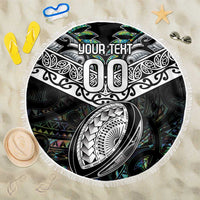 Custom New Zealand Beach Blanket Maori Rugby Tattoo Papua Shell