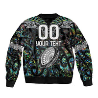 Custom New Zealand Sleeve Zip Bomber Jacket Maori Rugby Tattoo Papua Shell