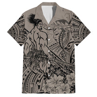 Beauty and The Warrior Polynesian Valentine Family Matching Off Shoulder Maxi Dress and Hawaiian Shirt Hibiscus FLowers Brown Style LT9 Dad's Shirt - Short Sleeve Brown - Polynesian Pride