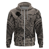 Beauty and The Warrior Polynesian Valentine Hoodie Hibiscus FLowers Brown Style LT9 Zip Hoodie Brown - Polynesian Pride
