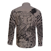Beauty and The Warrior Polynesian Valentine Long Sleeve Button Shirt Hibiscus FLowers Brown Style LT9 - Polynesian Pride