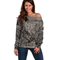 Beauty and The Warrior Polynesian Valentine Off Shoulder Sweater Hibiscus FLowers Brown Style LT9 Women Brown - Polynesian Pride